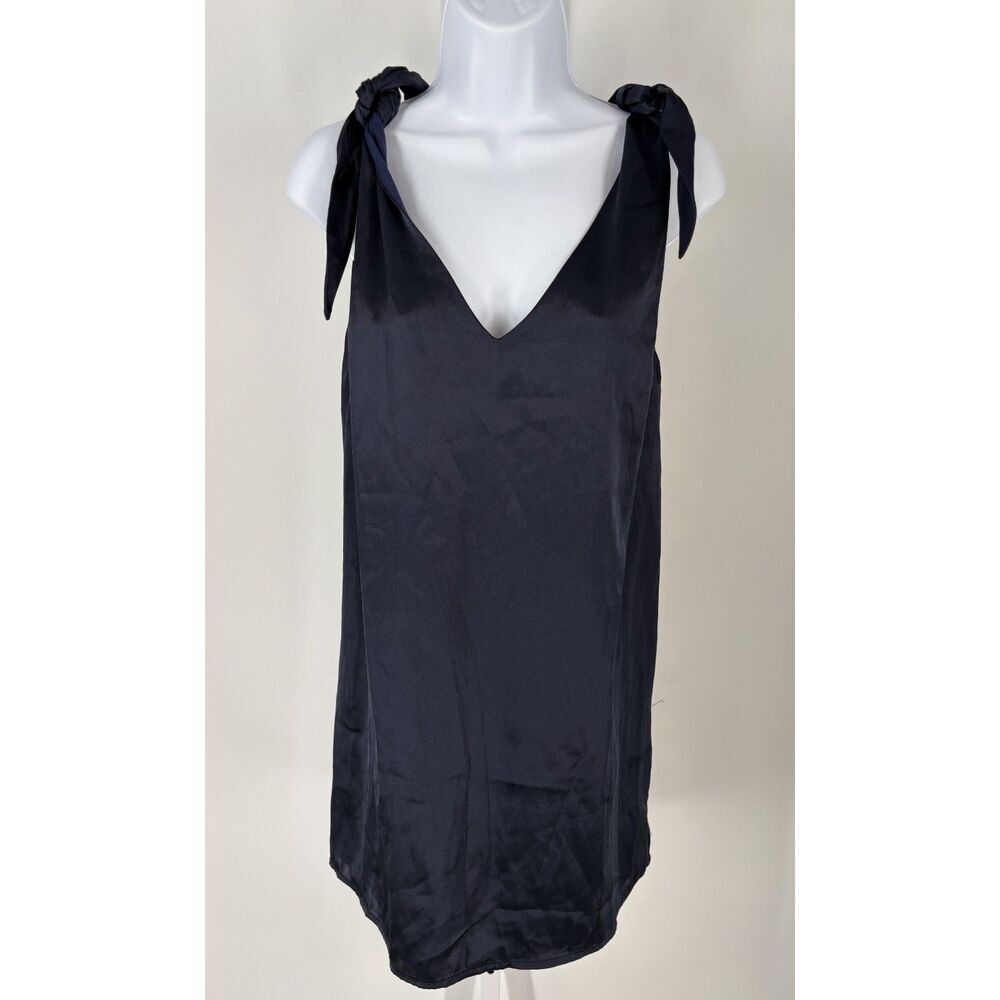 Navy Satin Tie Strap Mini Dress | Women’s V-Neck Slip Dress